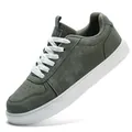 Sneakers casual in pelle grigia per uomo e donna con spesse suole bianche e lacci bianchi - 36 / Verde