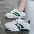 Stylish women's casual white and green lace-up sneakers with soft non-slip sole - 35 / White Green (312)