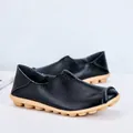 Lässige schwarze Leder-Loafer für Damen mit bequemer, hellbrauner Noppengummisohle - 35 / Schwarz