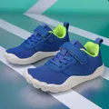 Breathable blue mesh kids wide-toe barefoot running sneakers with lime green lining - 25 / Sapphire Blue