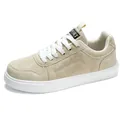 Sneaker casual in pelle beige versatile con suole bianche spesse per uomo e donna. - 36 / Kaki