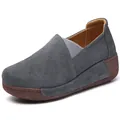Bequeme graue Wildleder-Plateau-Loafer für Damen mit dicker brauner Schaukelsohle - 35 / Grau