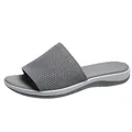 Side view profile of a grey flyknit women's slide sandal with soft cushioned sole - Gray