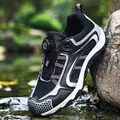 Women's outdoor hiking shoes featuring a rotary buckle system in black and silver colors - 36 / Black and White