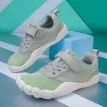 Children's wide-toe barefoot sneakers in grey mesh with vibrant lime green accents - 25 / Grey Green
