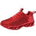 Breathable red flyknit men's running shoes with unique scale texture and wavy sole - 38 / Red