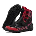 Professional men's motorcycle riding boots in red and black with rotary buckle closure. - 39 / Black Red