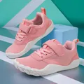 Pink breathable mesh barefoot sneakers for kids with wide toe box and Velcro strap. - 25 / Pink
