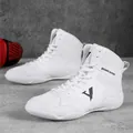 Professional white high-top boxing and wrestling shoes for men's combat training - 38 / White