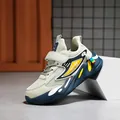 Breathable mesh kids running sneakers for boys in stylish beige and blue colors - 28 / Beige Blue