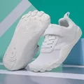 White breathable mesh wide-toe barefoot sneakers for children with comfortable grip sole - White