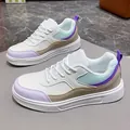 Stylish women's low-top color-block leather sneakers perfect for casual skateboarding - 38 / Purple