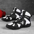 High-performance professional high-top black and white boxing wrestling shoes for men - 38 / Black
