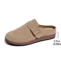 Vintage tan suede closed-toe mule slippers with buckle strap and 2.5cm platform heel - 36 / Apricot