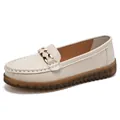 Comodi mocassini da donna color crema con catena dorata e morbida suola in gomma - 35 / Bianco avorio
