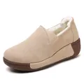 Comfortable women's beige cowhide platform rocker shoes with warm fur lining slip-on style - 35 / Fur Lined / Beige