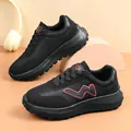 Stylish black lightweight platform running shoes for women with red decorative logo - 35 / Black Red