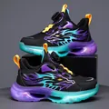 Boys sports shoes with automatic rotary buckle and purple flame pattern - 29 / Black Purple