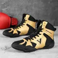 Professional high-top men's boxing and wrestling shoes in gold and black finish - 38 / Gold