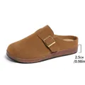 Classic brown suede closed-toe mules with metallic buckle and 0.98-inch comfort heel - 36 / Khaki