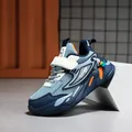 Blue mesh breathable boy's running shoes with orange accents and chunky non-slip sole - 28 / Denim Blue