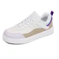 Stylish white women's retro casual sneakers featuring lavender and beige mesh detailing - 38 / White Green