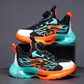 Boys' athletic sneakers with automatic dial lace and thick cushioned sole - 29 / Black Orange Floral
