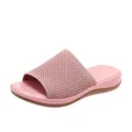 Close-up of pink flying woven leisure flat slippers for women with soft sole - 38 / Deep Pink