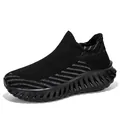 Breathable black knit slip-on sneakers for comfortable walking and daily running - 36 / All Black