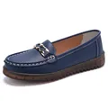 Eleganti mocassini blu navy da donna con fibbia dorata e suola in gomma morbida - Blu scuro