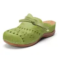 Women's stylish green hollowed-out wedge clogs featuring a decorative bow and comfortable platform - 36 / Verdant