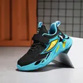 Stylish blue and black kids lightweight breathable mesh non-slip athletic running shoes - 28 / Black Moon Cyan