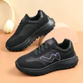 Fashionable women's black chunky platform running shoes with purple wave design - 35 / Black Purple