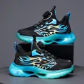 Boys' breathable athletic sneakers with automatic rotary buckle and thick cyan soft sole - 29 / Black Blue