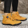 Waterproof yellow snow boots with rotating buckle and fleece lining for winter outdoors - 36 / Gold