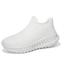 Breathable white fly-knit slip-on sneakers for men and women, athletic walking shoes - 36 / White
