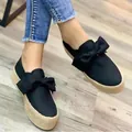 Women's black bow platform espadrille shoes with jute rope wedge soles and casual style - 35 / Black