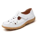 Premium Damen Sandalen aus weißem Leder mit Cut-Outs und verstellbarem Klettverschluss - 35 / Weiß