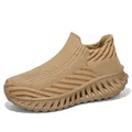 Comfortable breathable khaki knit slip-on sneakers for walking and casual running - 36 / Khaki