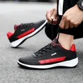 Black and red men's outdoor sneakers with waterproof leather upper and white sole - 38 / Black Red
