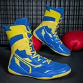 High-top boxing and wrestling shoes in vibrant blue and yellow for men's training - 39 / Blue