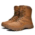 Durable brown high-top tactical hiking boots with non-slip rubber soles for outdoor use - 39 / Brown