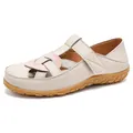 Comfortable beige women's flat sandals with soft rubber sole and woven strap design - Beige and Pink