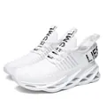 Lightweight white men's running shoes with breathable mesh and unique blade sole design - 40 / Black and White