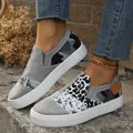Casual women's platform canvas slip-on shoes with mixed snake and leopard animal prints - 35 / Gray