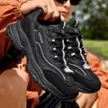 All-black retro chunky sneakers with thick platform soles for men and women sporty - 35 / Black