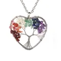 Close-up of heart-shaped Tree of Life pendant with colorful crushed natural stones - Silver Multicolored Heart Spread