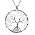 Detailed view of handmade silver wire wrapped tree of life pendant with clear crystals. - Silver Clear Quartz Spread