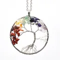 Detail of the Tree of Life pendant with various colorful crystal chips - Silver Multicolored Slanted Tree