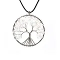 Detailed view of handmade wire wrapped Tree of Life pendant with clear quartz stones - Round Tree of Life (With Leather Rope) / 5CM gravel tree of life / Silver White Crystal